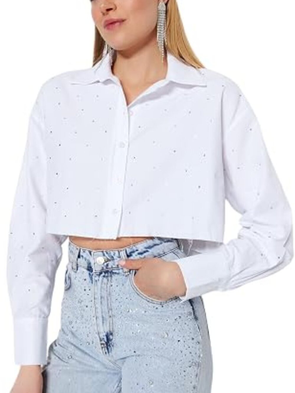 Cropped Rhinestone Blouse Size M